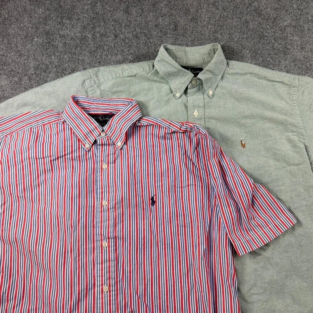 Ralph Lauren Button Down Mens M Multi Stripe Green 2 Pack Blake Cotton Shirt